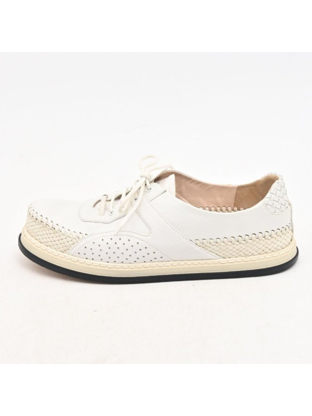 Bottega Veneta Shoes White Ivory Perforated Intrecciato Leather